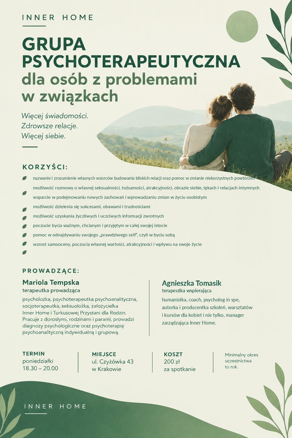 Plakat grupy psychoterapeutycznej dla osób z problemami w związkach